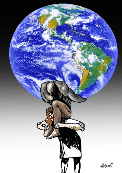 "A woman holding Atlas on her back, who would have never endured the pain without female support" Darko Drljevic, Montenegro